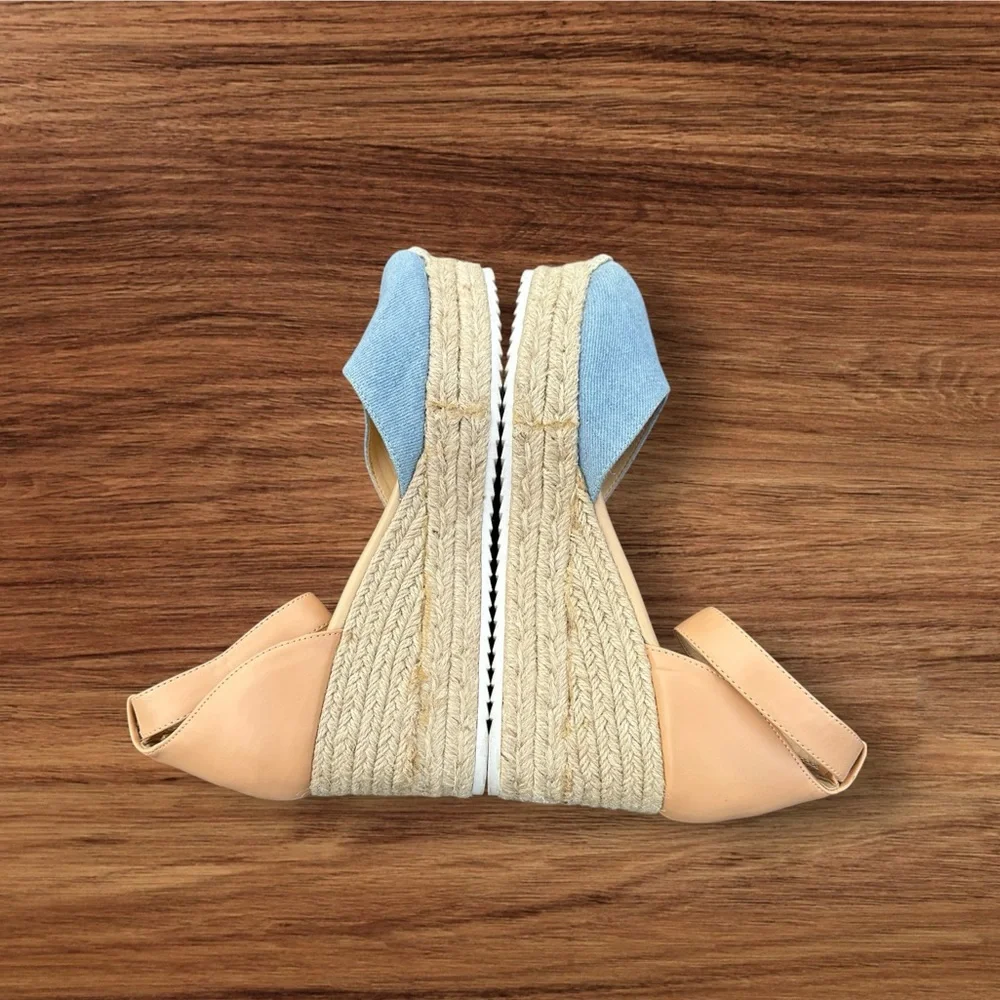 Nine West Ariela Espadrilles wedge platform light blue tan women's size 8 EUC